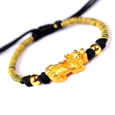 24k Plated Pure Silver 990 FENG SHUI Red/Black Rope AFFLUENCE Bracelet
